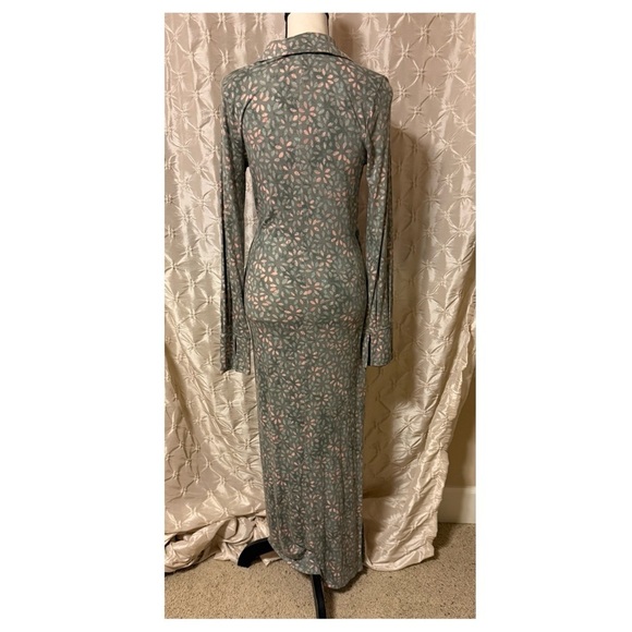 Free People Shayla Wrap Midi Dress Mint Combo Green Floral Long Sleeve - Picture 4 of 10